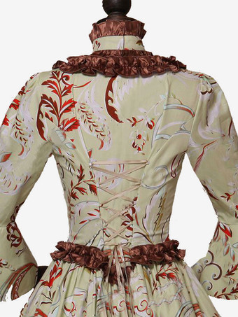 ライトブラウンのレトロな衣装フリル ポリエステル ドレス女性のレトロなマリー ・ アントワ ネット衣装チュニック古着