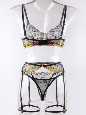 ブラジャー ランジェリー ブラジャー女性のためのライト スカイ ブルー花柄レース ポリエステル セクシー な ホット下着