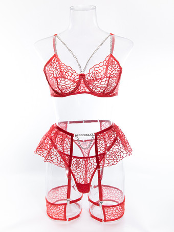 ランジェリー ブラジャー ブラジャー 女性用 ヌード ポリエステル レース 3ピース セクシー ホット 下着