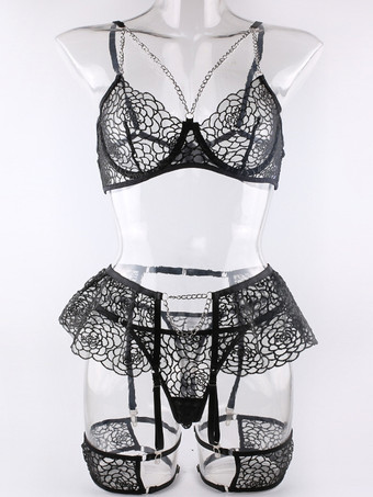ランジェリー ブラジャー ブラジャー 女性用 ヌード ポリエステル レース 3ピース セクシー ホット 下着