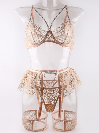 ランジェリー ブラジャー ブラジャー 女性用 ヌード ポリエステル レース 3ピース セクシー ホット 下着