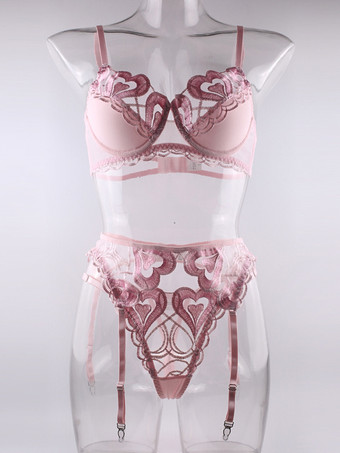 女性のブラジャー ピンク レース ツーピース セット ブラジャー ランジェリー