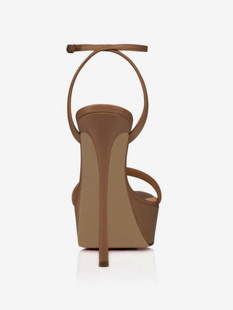 女性のヒール サンダル ヌード本革プラットフォーム スティレット ヒール アンクル ストラップ ドレス サンダル