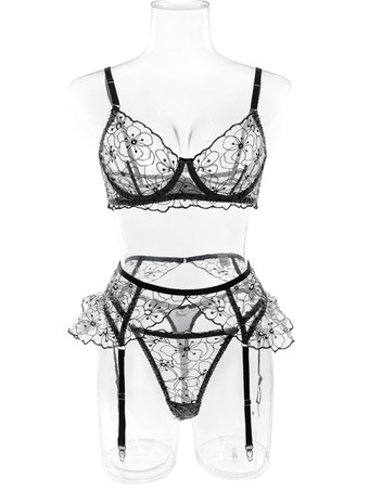 ランジェリー ブラジャー ブラジャー 女性用 ホワイト フローラル プリント ポリエステル レース 3ピース セクシー ホット アンダーウェア