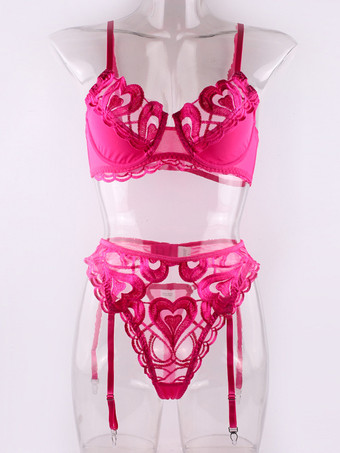 女性のブラジャー ピンク レース ツーピース セット ブラジャー ランジェリー