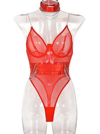 Teddies Lingerie Black Metal Details Women Sexy Teddies