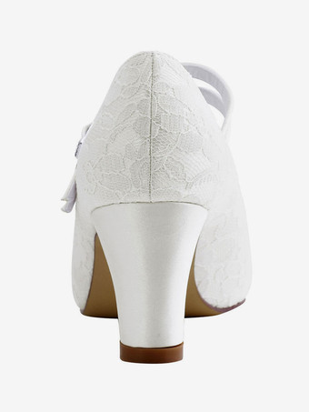 アイボリー　ウェディングシューズ　女性用　ラウンドトゥ　メリージェーン　ブライドシューズ