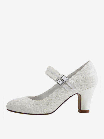 アイボリー　ウェディングシューズ　女性用　ラウンドトゥ　メリージェーン　ブライドシューズ