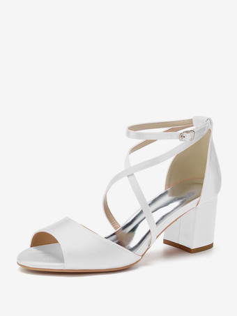 ホワイト レディースヒールパピーヒールオープントゥPUレザーサテンサンダルローズアンクルストラップヒール