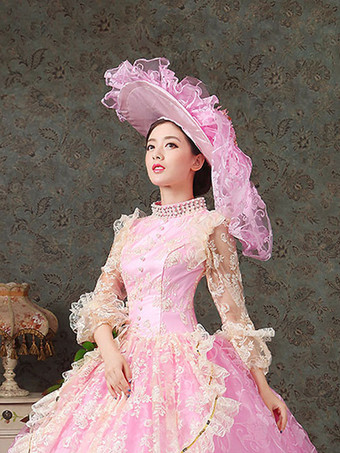 中世 ドレス プラスサイズ 女性用 プリンセス 貴族ドレス ピンク 長袖 ロココ調 祝日 レトロ ヨーロッパ 宮廷風 中世 ドレス・貴族ドレス