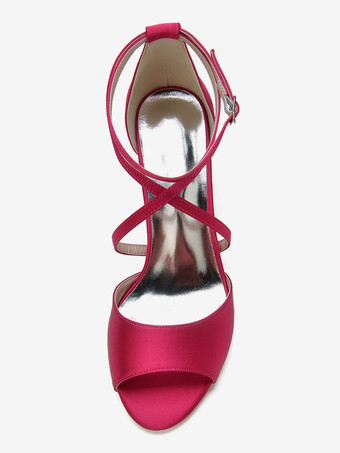 レディースヒールパピーヒールオープントゥPUレザーサテンサンダルローズアンクルストラップヒール