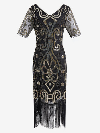 女性フラッパードレスフリンジスパンコール 1920 年代グレートギャツビー衣装ヴィンテージ 20 s パーティードレス