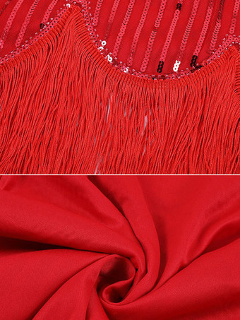 レッド フラッパー ドレス ストライプ スパンコール ビーズ フリンジ 1920 年代 ファッション スタイル 衣装 グレート ギャツビー タッセル付き コスチューム レトロ 20 年代 パーティー ドレス バーガンディ