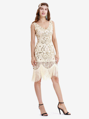 華麗なるギャツビー ドレス アプリコット フリンジ スパンコール ヴィンテージ 1920 年代 ファッション スタイル フラッパー ドレス 衣装