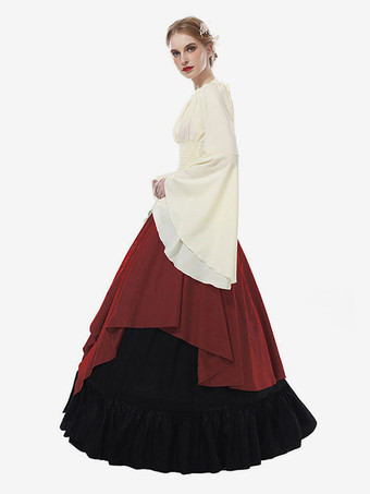 中世 ドレス 女性用 プリンセス 貴族ドレス レッド 長袖 中世風 マルディグラ レトロ ヨーロッパ 宮廷風 中世 ドレス・貴族ドレス バーガンディ