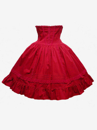 レッドゴスロリ　クラシック　ロリータスカートSK　コットン　フリルアイドル衣装　ツートン　ハイウェスト　ロリータスカート　アイドル衣装