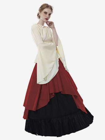 中世 ドレス 女性用 プリンセス 貴族ドレス レッド 長袖 中世風 マルディグラ レトロ ヨーロッパ 宮廷風 中世 ドレス・貴族ドレス バーガンディ