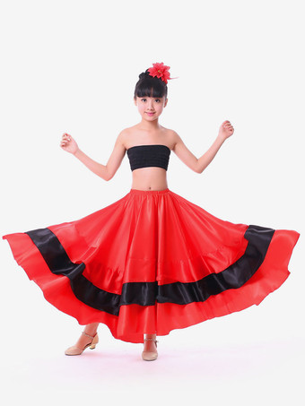 フラメンコ 衣装 レッド ダンス 衣装 スカート 子供用 ポリエステル コスチューム 社交ダンス ハロウィン イベント パーティー 団体服 ベリーダンス 衣装