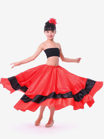 フラメンコ 衣装 レッド ダンス 衣装 スカート 子供用 ポリエステル コスチューム 社交ダンス ハロウィン イベント パーティー 団体服 ベリーダンス 衣装
