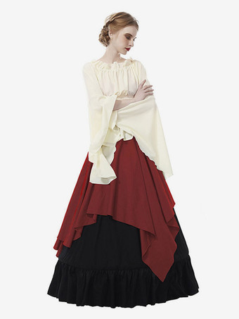 中世 ドレス 女性用 プリンセス 貴族ドレス レッド 長袖 中世風 マルディグラ レトロ ヨーロッパ 宮廷風 中世 ドレス・貴族ドレス バーガンディ