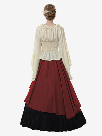 中世 ドレス 女性用 プリンセス 貴族ドレス レッド 長袖 中世風 マルディグラ レトロ ヨーロッパ 宮廷風 中世 ドレス・貴族ドレス バーガンディ