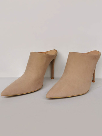 ハイヒールミュールスエードポインテッドトゥスリップオンスライドシューズ