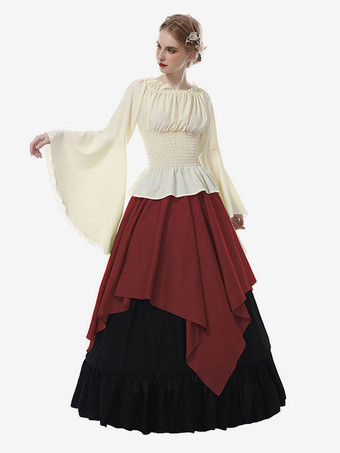 中世 ドレス 女性用 プリンセス 貴族ドレス レッド 長袖 中世風 マルディグラ レトロ ヨーロッパ 宮廷風 中世 ドレス・貴族ドレス