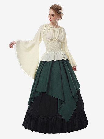 グリーン 中世 ドレス 女性用 プリンセス 貴族ドレス レッド 長袖 中世風 マルディグラ レトロ ヨーロッパ 宮廷風 中世 ドレス・貴族ドレス バーガンディ