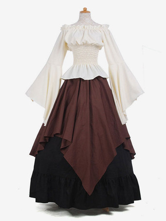 ブラウン 中世 ドレス 女性用 プリンセス 貴族ドレス レッド 長袖 中世風 マルディグラ レトロ ヨーロッパ 宮廷風 中世 ドレス・貴族ドレス バーガンディ