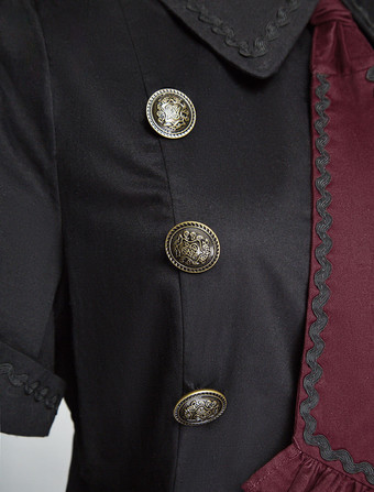 ゴスロリ 軍服ワンピース クラシカル フリル リボン ボタン レースアップ アイドル衣装 ロリータワンピース メイファス ジャケットワンピース 赤ワイン