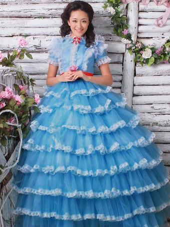 Robe Vintage M di vale Blue Op ra style rococo niveaux robe Royal Court synth tique Costumes