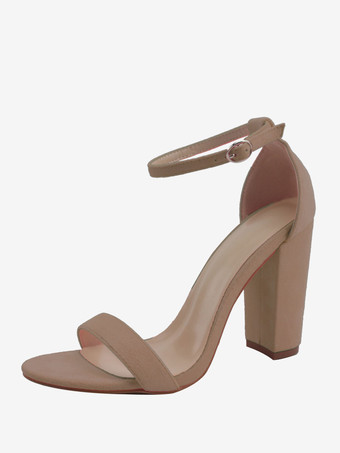 アプリコットレディース チャンキーヒール アンクルストラップ サンダル プロムシューズ スエード ホームカミングシューズ