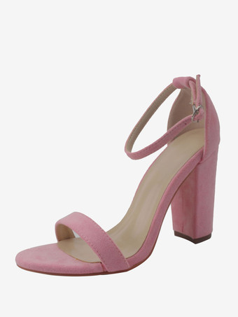 ライトピンクレディース チャンキーヒール アンクルストラップ サンダル プロムシューズ スエード ホームカミングシューズ