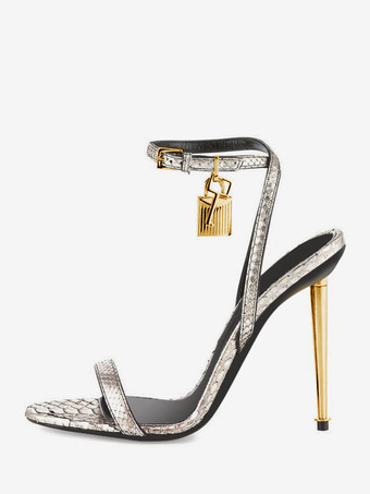 グレイレディース アンクル ストラップ スティレットヒール サンダル ゴールド プロムシューズ ロック付き