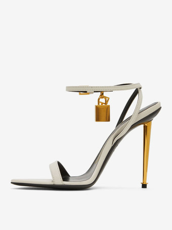 レディース アンクル ストラップ スティレットヒール サンダル ゴールド プロムシューズ ロック付き