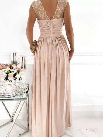 パーティードレス アプリコット 恋人ネック ノースリーブ レイヤード プロム マキシドレス