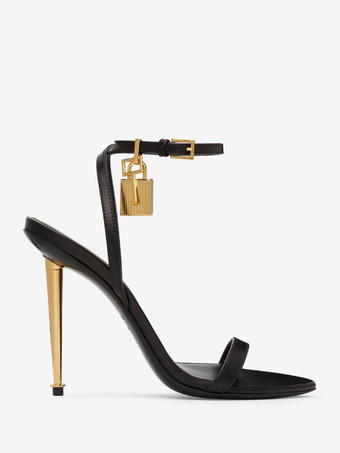 レディース アンクル ストラップ スティレットヒール サンダル ゴールド プロムシューズ ロック付き