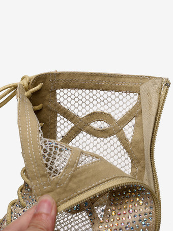 ラテンダンスシューズピンクののぞき見つま先ラインストーン社交ダンスシューズ