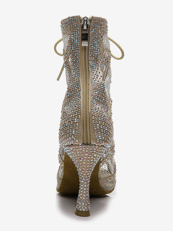 ラテンダンスシューズピンクののぞき見つま先ラインストーン社交ダンスシューズ