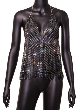 クラブウェア トップス ファッション V ネック フリンジ ノースリーブ トップス