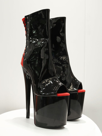 Pole Dance Shoes Women Ankle Boots Sequined Cloth Black Zipper Open Toe High Platform High Heel Boots