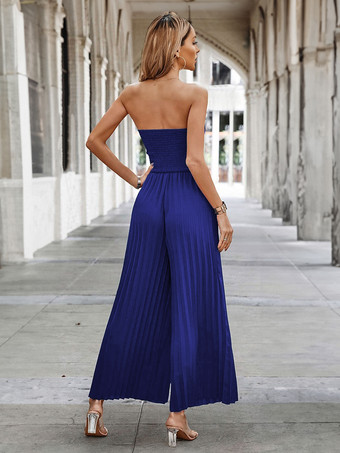 ブラック ジャンプスーツ ストラップレス ノースリーブ プリーツ ストラップレス ワイド サマー ワンピース 衣装