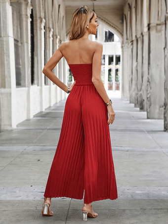 ブラック ジャンプスーツ ストラップレス ノースリーブ プリーツ ストラップレス ワイド サマー ワンピース 衣装