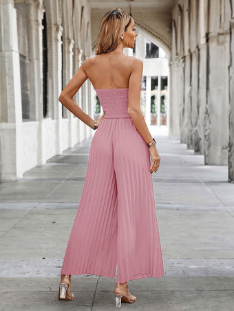 ブラック ジャンプスーツ ストラップレス ノースリーブ プリーツ ストラップレス ワイド サマー ワンピース 衣装