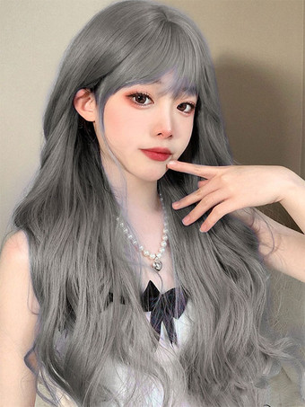 スイートロリータ ウィッグ ロング 耐熱ファイバー ブルー グレー ロリータ アクセサリー