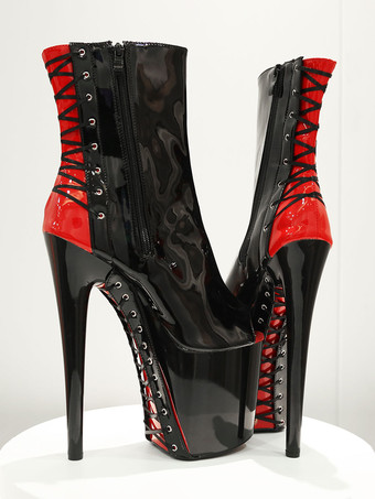 Pole Dance Shoes Women Ankle Boots Sequined Cloth Black Zipper Open Toe High Platform High Heel Boots