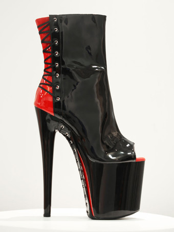 Pole Dance Shoes Women Ankle Boots Sequined Cloth Black Zipper Open Toe High Platform High Heel Boots