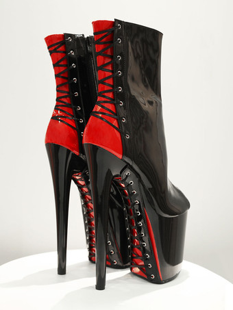 Pole Dance Shoes Women Ankle Boots Sequined Cloth Black Zipper Open Toe High Platform High Heel Boots