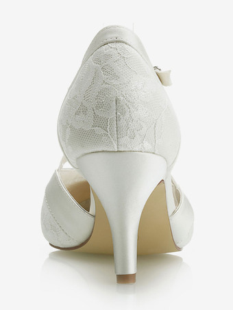 Lace Weddung Shoes Kitten Heel Pointed Toe T Type Buckle Detail Bridal Shoes Vintage Wedding Shoes