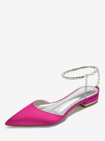 Rouge roséChaussures de Mariage Plate Femme avec Bout Pointu en Paillette Unicolore
